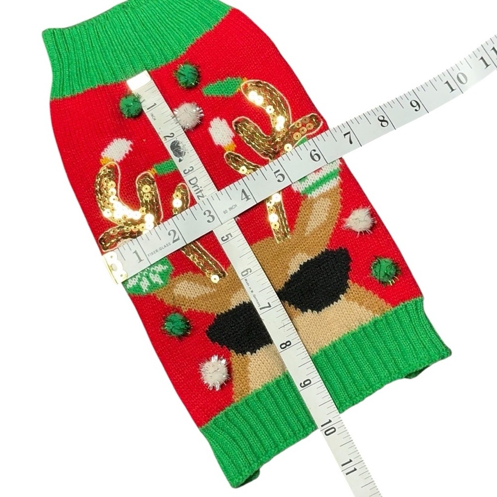 Festive Reindeer Knit Ugly Christmas Dog Sweater - Picture 4 of 7